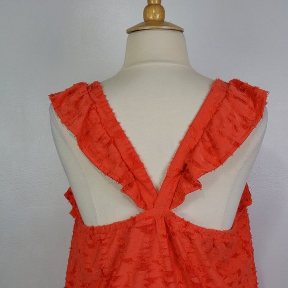 LC Lauren Conrad Orange Ruffle Sleeve Strappy V-Back Textured Top NEW NWT 1X - Picture 7 of 13
